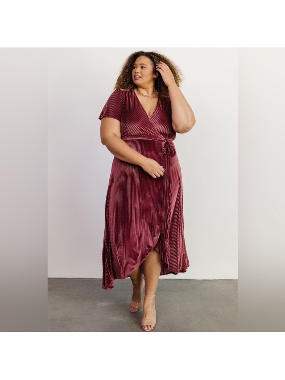 Baltic Born Andi Ribbed Midi Wrap Dress Womens XXXL Pink-Red Cocktail Party